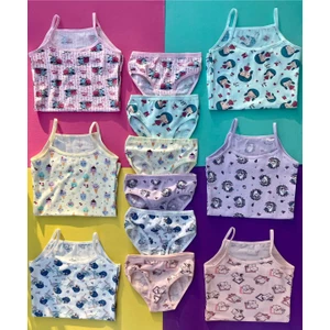 Kız Çocuk 6'lı Tüm Renkler Ip Askılı Atlet Bikini Takımı Vic-Troy 34F06