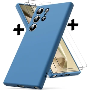 M.TK Moveteck Samsung Galaxy S24 Ultra 5g Kılıf Kamera Korumalı Soft Yumuşak Mat Silikon + 9h Tempereli Nano Cam 2'li Set Ekran Camı ve Kılıf