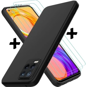 M.TK Moveteck Realme 8 - 8 Pro Uyumlu Kılıf Kamera Korumalı Soft Yumuşak Mat Silikon + 9h Tempereli Ekran Koruyucu Cam 2'li Set Ekran Camı ve Kılıf