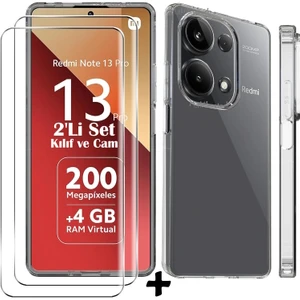 M.TK Moveteck Xiaomi Redmi Note 13 Pro 4g Kılıf Kamera Çıkıntılı Yumuşak Şeffaf Silikon + 9h Ekran Koruyucu Cam Set