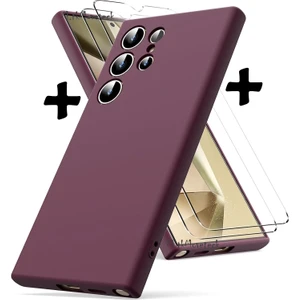 M.TK Moveteck Samsung Galaxy S24 Ultra 5g Kılıf Kamera Korumalı Soft Yumuşak Mat Silikon + 9h Tempereli Nano Cam 2'li Set Ekran Camı ve Kılıf