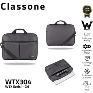 WTX304 Wtxpro serisi 15.6 Inch Uyumlu Su Geçirmez Kumaş Macbook, Laptop , Notebook El Çantası- Gri