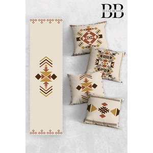 Belle Benoit Çift Tarafı 3D Dijital Baskılı 4'lü Yastık Kılıfı Kırlent Kılıfı ve Amerikan Servis Runner Set