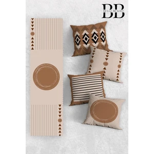 Belle Benoit Çift Tarafı 3D Dijital Baskılı 4'lü Yastık Kılıfı Kırlent Kılıfı ve Amerikan Servis Runner Set