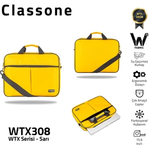 WTX308 Wtxpro serisi 15.6 Inch Uyumlu Su Geçirmez Kumaş Macbook, Laptop , Notebook El Çantası- Sarı