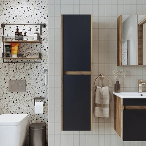 Banos Banyo Roomart Bd2 Ayaksız 2 Kapaklı Ahşap-Antrasit 130 x 35 cm Banyo Boy Dolabı BANOS1705