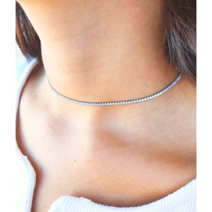 Agora Silver Gümüş Beyaz Taşlı Choker Su Yolu Kolye