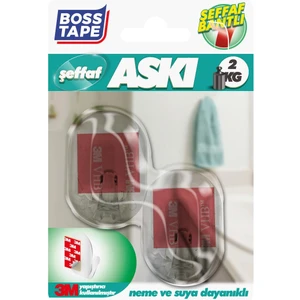 Boss Tape Güçlü 3M Yapışkanlı Şeffaf Banyo Mutfak Bornoz Havlu Bez Askısı 2'li Küçük