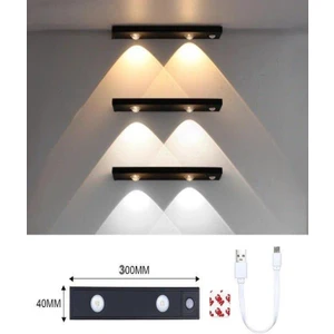 Hareket Sensörlü - Dekoratif Gece Lambası - USB Şarjlı LED Aydınlatma 30 cm SİYAH KASA