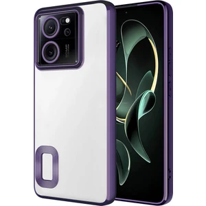 Case 4u Xiaomi Mi 13T Kılıf Kamera Lens Korumalı Şeffaf Renkli Logo Gösteren Parlak Omega Kapak Derin Mor