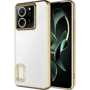 Case 4u Xiaomi Mi 13T Pro Kılıf Kamera Lens Korumalı Şeffaf Renkli Logo Gösteren Parlak Omega Kapak Gold