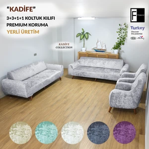 KADİFE 3+3+1+1 gri Lastikli Kanepe Örtüsü | Lastikli Koltuk Örtüsü | koltuk kılıfı