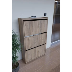 Furnature Design Düşer Kapak Ayakkabılık Duvara Monte Edilebilir Kayar Raflı 3 Kapaklı - Atlantik Çam