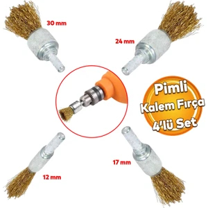 Kalem Tel Fırça Boya Kurum Pas Zımparalama Kazıma Temizleme Fırçası Pimli Matkap Uyumlu 4 'lü Set