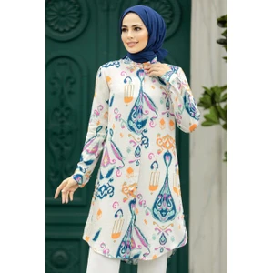 Neva Style Desenli Lacivert Tesettür Viskon Tunik 11676L