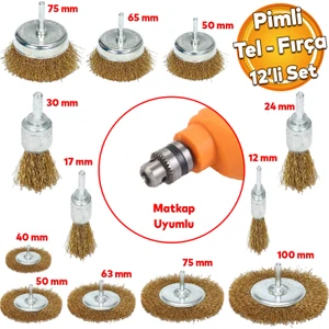 Boya Kurum Pas Zımparalama Kalem Çanak Tel Fırça Temizleme Fırçası Pimli Matkap Uyumlu 12 'li Set