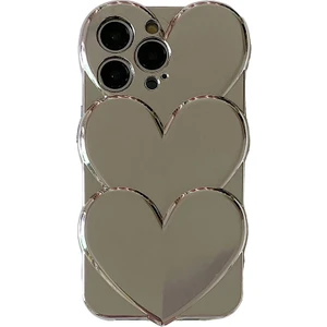 iPhone 15 Pro Için Metalik Gümüş Kalp Apple Telefon Kılıfı (Yurt Dışından)