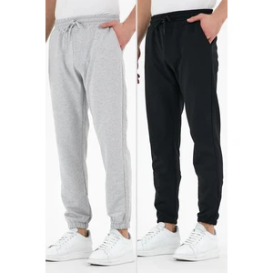 Siyah-Gri 2'li Erkek Eşofman Altı Etiketli Arka ve Yan Cepli Regular Fit Lastik Paça