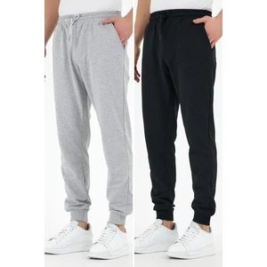 Siyah-Gri 2'li Erkek Eşofman Altı Etiketli Arka ve Yan Cepli Regular Fit