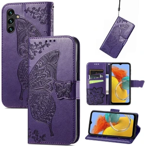 BDT Boutique Samsung Galaxy M14 5g Kelebek Kanatları Narin Çiçekler Flip Darbeye Dayanıklı Deri Telefon Kılıfı ile Uyumlu (Yurt Dışından)