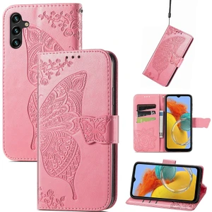BDT Boutique Samsung Galaxy M14 5g Kelebek Kanatları Narin Çiçekler Flip Darbeye Dayanıklı Deri Telefon Kılıfı ile Uyumlu (Yurt Dışından)