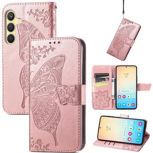 BDT Boutique Samsung Galaxy S24 Kelebek Kanatları Narin Çiçekler Flip Darbeye Dayanıklı Deri Telefon Kılıfı ile Uyumlu (Yurt Dışından)