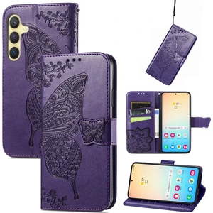 BDT Boutique Samsung Galaxy S24 Kelebek Kanatları Narin Çiçekler Flip Darbeye Dayanıklı Deri Telefon Kılıfı ile Uyumlu (Yurt Dışından)