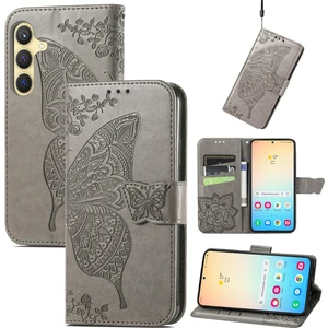 BDT Boutique Samsung Galaxy S24 Kelebek Kanatları Narin Çiçekler Flip Darbeye Dayanıklı Deri Telefon Kılıfı ile Uyumlu (Yurt Dışından)