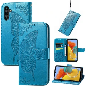 BDT Boutique Samsung Galaxy M14 5g Kelebek Kanatları Narin Çiçekler Flip Darbeye Dayanıklı Deri Telefon Kılıfı ile Uyumlu (Yurt Dışından)