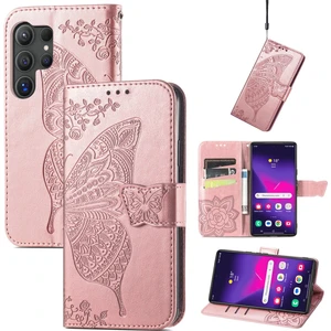BDT Boutique Samsung Galaxy S24 Ultra Kelebek Kanatları Narin Çiçekler Flip Darbeye Dayanıklı Deri Telefon Kılıfı ile Uyumlu (Yurt Dışından)