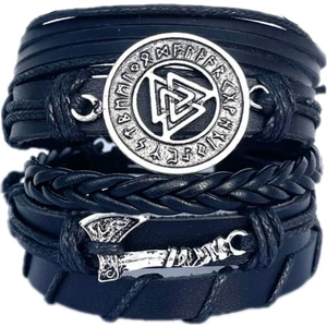 BSN Store Viking Iskandinav Balta Valknut Figürlü 5'li Deri Bileklik