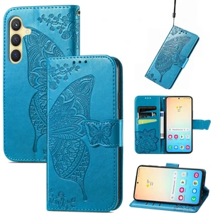 BDT Boutique Samsung Galaxy S24 Kelebek Kanatları Narin Çiçekler Flip Darbeye Dayanıklı Deri Telefon Kılıfı ile Uyumlu (Yurt Dışından)