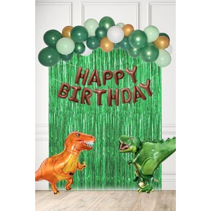 Dinozor Konsept Doğum Günü Süsleri Paketi Fon Perdeli Büyük Folyo Balonlu Set