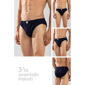 Erkek Pamuklu Beli Lastikli Düz Slip Külot 3'lü Paket Lacivert