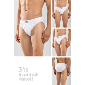 Erkek Pamuklu Beli Lastikli Düz Slip Külot 3'lü Paket Beyaz