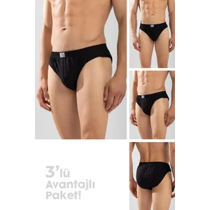 Erkek Pamuklu Beli Lastikli Düz Slip Külot 3'lü Paket Siyah