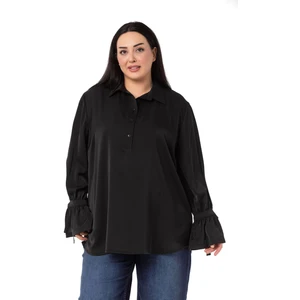 Disentis Modest Büyük Beden Kolları Bağlama Detaylı Siyah Gömlek