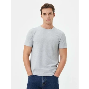 Kısa Kollu Tişört Bisiklet Yaka Dokulu - Koton - 4SAM10279HK - Gri - L