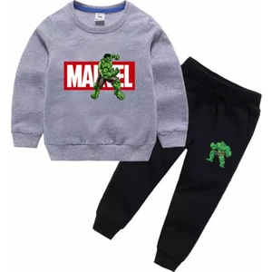 Kids Face Özel Tasarım Biiklet Yaka Marvel Hulk Baskılı  %100 Pamuk Kışlık Erkek Çocuk Eşofman Takımı