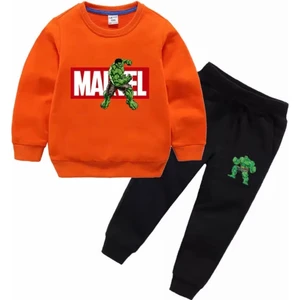 Kids Face Özel Tasarım Bisiklet Yaka Marvel Hulk Baskılı %100 Pamuk Kışlık Erkek Çocuk Eşofman Takımı