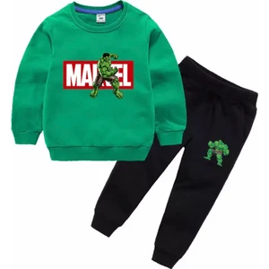 Kids Face Özel Tasarım Bisiklet Yaka Marvel Hulk Baskılı %100 Pamuk Kışlık Erkek Çocuk Eşofman Takımı