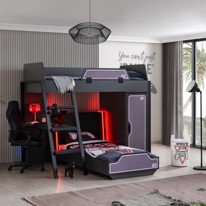 Oyuncu Odası, Gamer Ranza Ledli Karyola Masa Çekmeceli Dolap Takımı