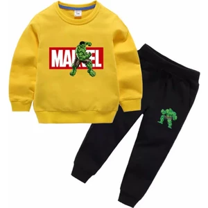 Kids Face Özel Tasarım Bisiklet Yaka Marvel Hulk Baskılı %100 Pamuk 3 Iplik Şardonlu Kışlık Erkek Çocuk Eşofman  Takımı