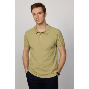 Erkek Polo Yaka Slim Fit Düz Pamuk Pike Yeşil Tişört