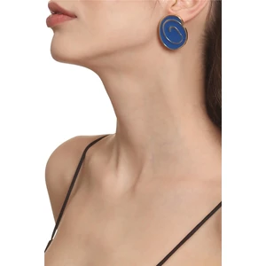 Kadın Altın Renk Lak Kaplama Çivili Model Gece Mavisi Mineli Küpe