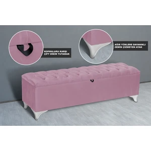 Gazzini Furniture Vetra Chester Model Pembe Sandıklı Puf - Kapitoneli Model 140cm Sandıklı Bench