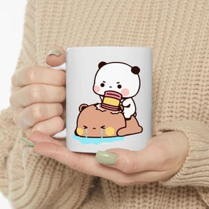 Sevimli Bubu ve Dudu Kahve Kupa, Ayı Seramik Kupa, Panda Ayı Kupası,ingilizce Kupa
