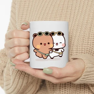 Sevimli Bubu ve Dudu Kahve Kupa, Ayı Seramik Kupa, Panda Ayı Kupası,ingilizce Kupa