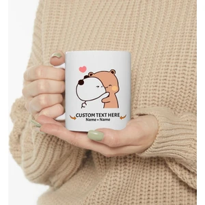 Kişiselleştirilmiş Sevgililer Günü Sevimli Bubu ve Dudu Kahve Kupa,ingilizce Kupa