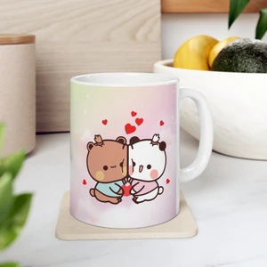 Sevimli Bubu ve Dudu Kahve Kupa, Ayı Seramik Kupa, Panda Ayı Kupası,ingilizce Kupa
